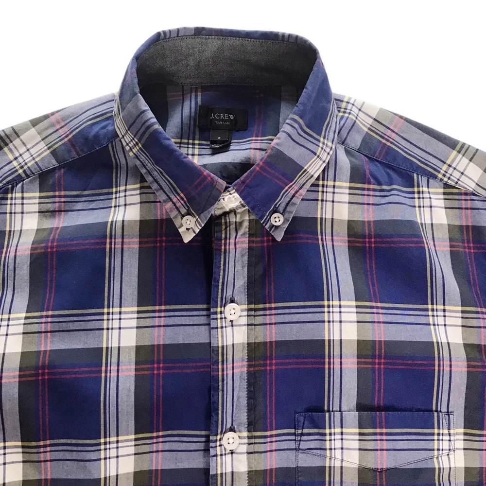 J. CREW Men's Tartan Plaid Cotton Shirt S Button Down Collar Long Sleeves Preppy